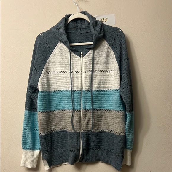 Source Unknown Sweaters - Source Unknown Zip Up Sweater in Gray and Blue with Sporty Color Block knit